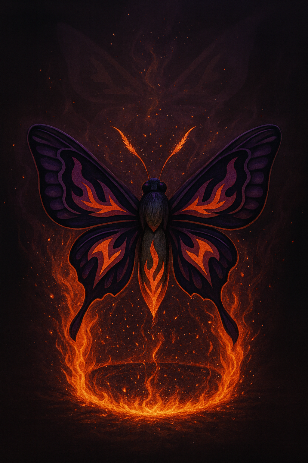 FERAL Embers flaming moth with reflection